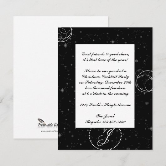 Witte polka dot cirkels op besneeuwde zwarte achte kaart (Voorkant / Achterkant)