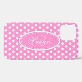 Witte polka dot en roze aangepaste naam Case-Mate iPhone case (Achterkant (horizontaal))
