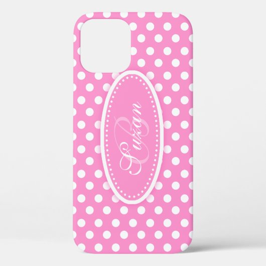 Witte polka dot en roze aangepaste naam Case-Mate iPhone case (Achterkant)