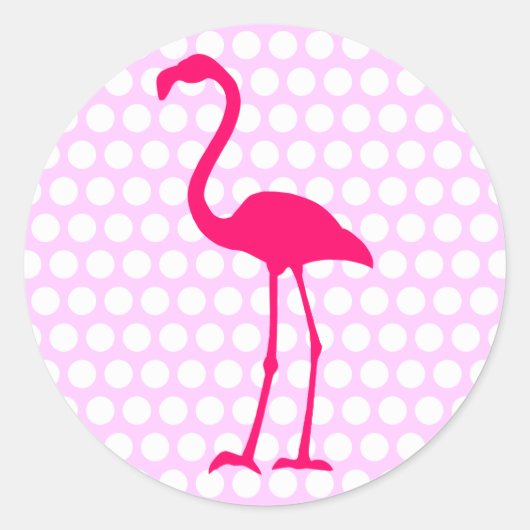 witte polka dot heet roze flamingo ronde sticker (Voorkant)