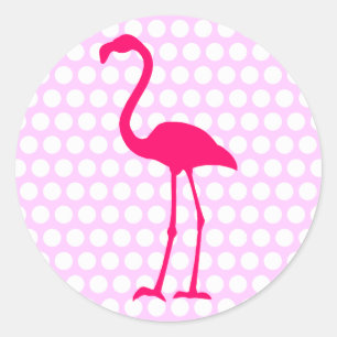  witte polka dot heet roze flamingo ronde sticker