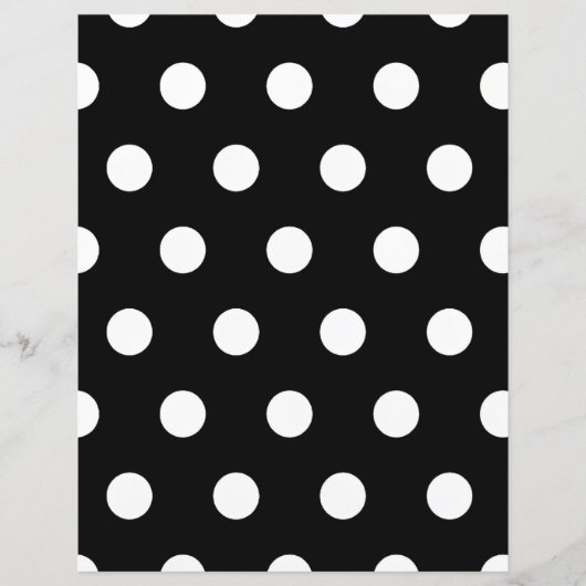 Witte Polka Dot op Zwart Briefpapier Papier (Voorkant)