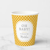 Witte Polka Dot Patroon Oh Baby shower Mosterd Papieren Bekers (Voorkant)