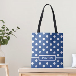 Witte Polka-Dot Paw Prints Blauw Personaliseren Tote Bag
