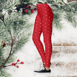 Witte polka dot sneeuw rode kerst leggings<br><div class="desc">Helderrode en witte kerst leggings met witte stippen. Geweldig voor vrije tijd en sport voor vrouwen van alle leeftijden.</div>