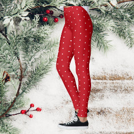 Witte polka dot sneeuw rode kerst leggings