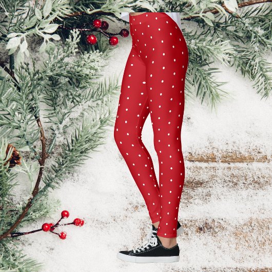 Witte polka dot sneeuw rode kerst leggings