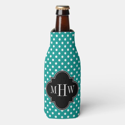 Witte Polka Dots 3I monogram Flesjeskoeler (Fles Voorkant)