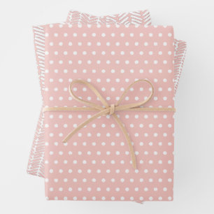 Witte Polka Dots Chevron Strepen Perzik Blush Roze Inpakpapier Vel