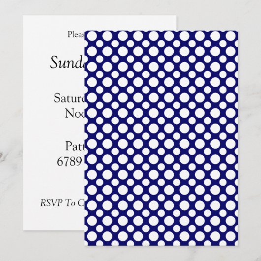 Witte Polka Dots op Blauwe Uitnodiging Sjabloon (Voorkant / Achterkant)