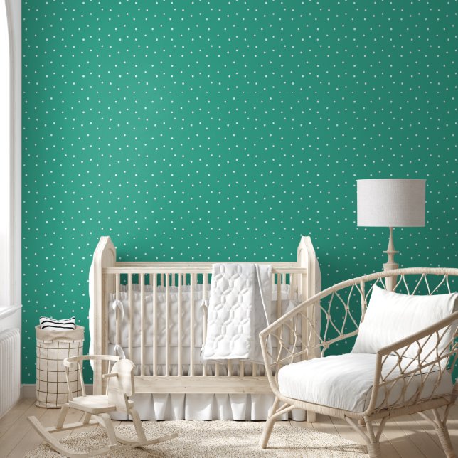 Witte Polka Dots op Blauwgroen Behang (Kinderen)