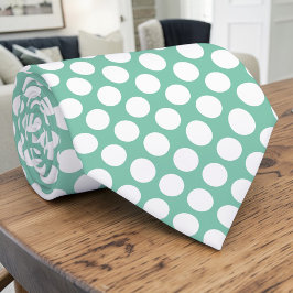 Witte polka dots op een turkooizen maatwerk heren stropdas