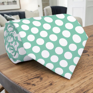 Witte polka dots op een turkooizen maatwerk heren  stropdas