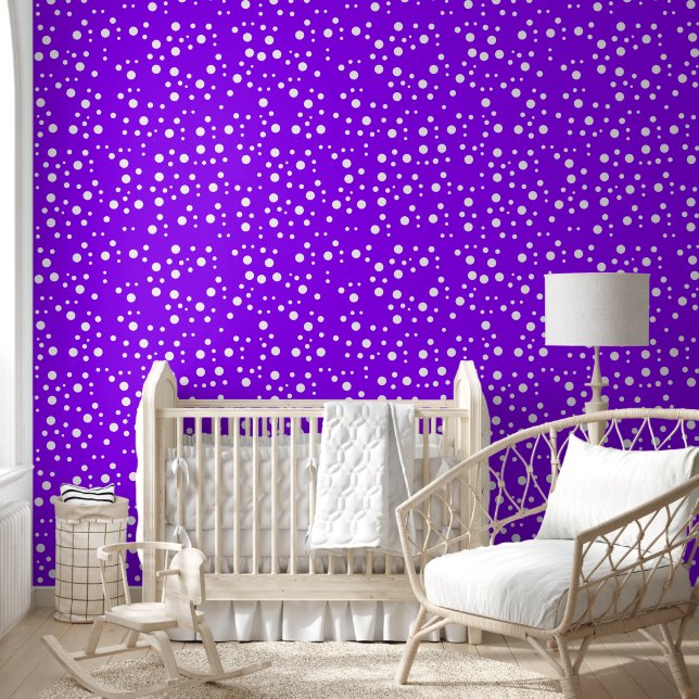 Witte Polka Dots op Helder Elektrisch Violet Behang (Kinderen)