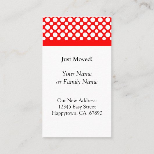Witte Polka Dots op Rood Net Bewogen Aangepaste Ka Visitekaartje (Voorkant)