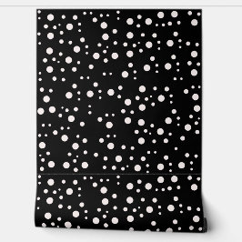 Witte Polka Dots op Zwart - Retro Textured Behang
