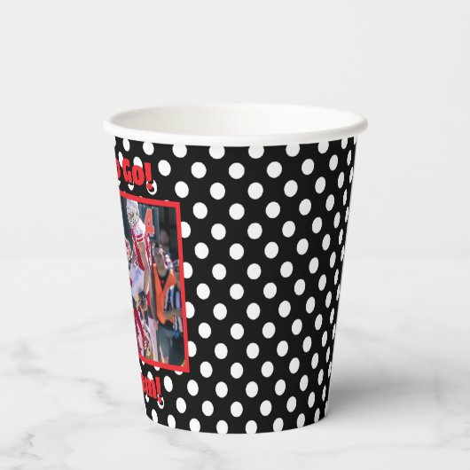 Witte Polka Dots - Rood accent Papieren Bekers (Achterkant)