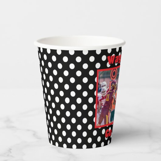 Witte Polka Dots - Rood accent Papieren Bekers (Voorkant)