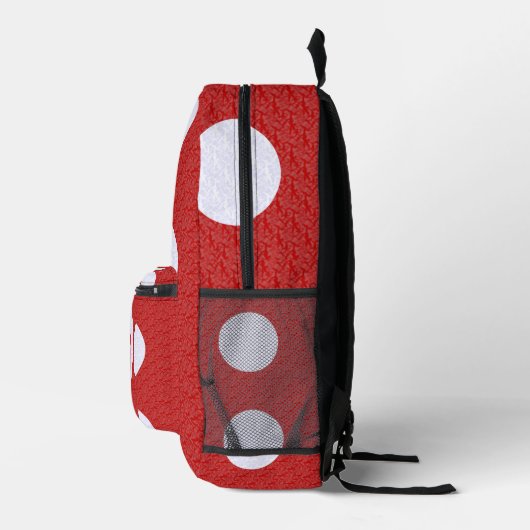 Witte Polka Dots Rood Monogram op Rood Fractaal Bedrukte Rugzak (Rechts)
