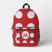 Witte Polka Dots Rood Monogram op Rood Fractaal Bedrukte Rugzak (Voorkant)