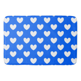 Witte polka harten blauw badmat