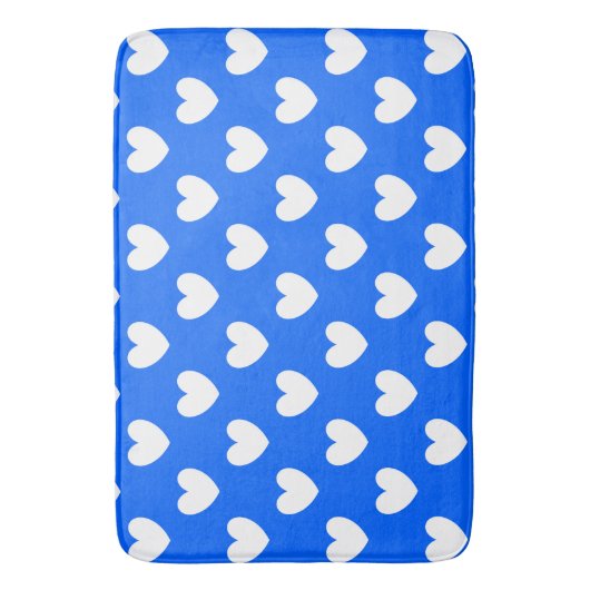 Witte polka harten blauw badmat (Voorkant Verticaal)