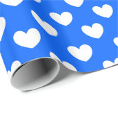 Witte polka harten blauw cadeaupapier (Rol Hoek)