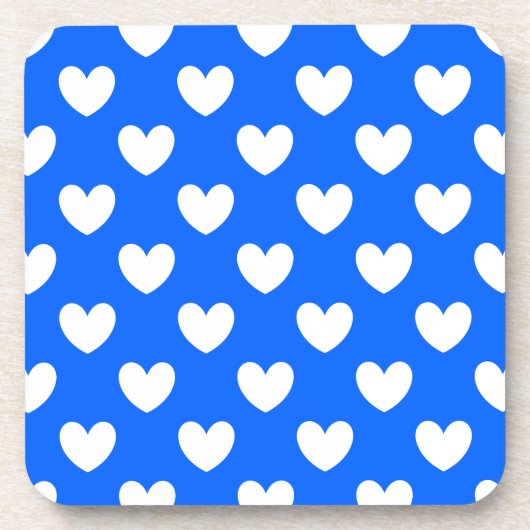Witte polka harten blauw drankjes onderzetter (Voorkant)