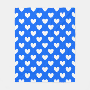 Witte polka harten blauw fleece deken