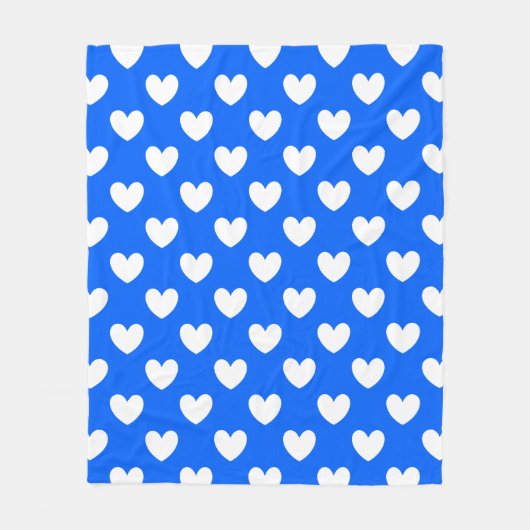 Witte polka harten blauw fleece deken (Voorkant)