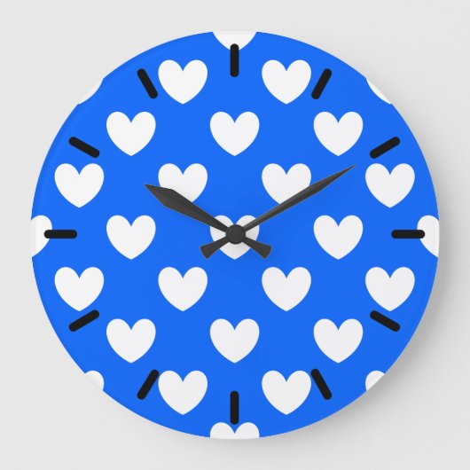 Witte polka harten blauw grote klok (Voorkant)