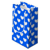 Witte polka harten blauw klein cadeauzakje (Achterkant Gekanteld)
