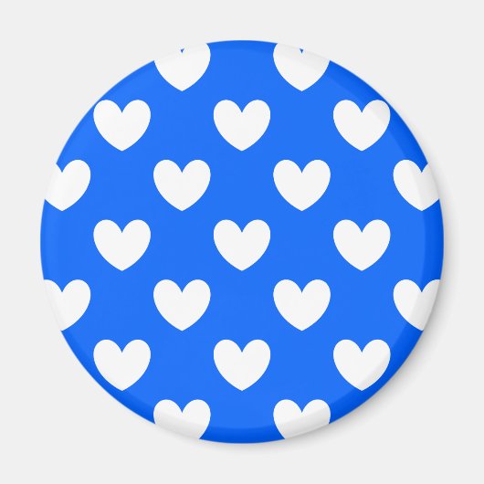 Witte polka harten blauw magneet (Voorkant)