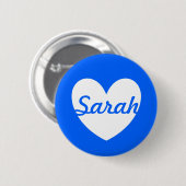 Witte polka harten blauw ronde button 5,7 cm (Voorkant /achterkant)