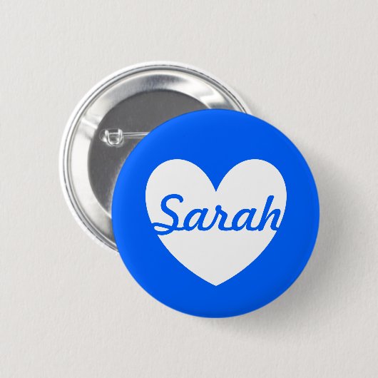 Witte polka harten blauw ronde button 5,7 cm (Voorkant /achterkant)