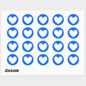 Witte polka harten blauw ronde sticker (Vel)