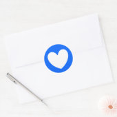 Witte polka harten blauw ronde sticker (Envelop)