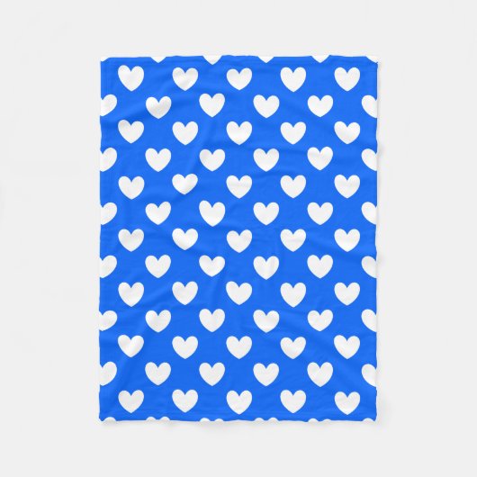 Witte polka-harten op blauw fleece deken (Voorkant)