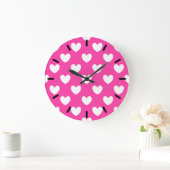 Witte polka harten op fuchsia roze grote klok (Huis)