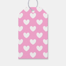Witte polka harten op katoenhoudend Snoep Roze Cadeaulabel