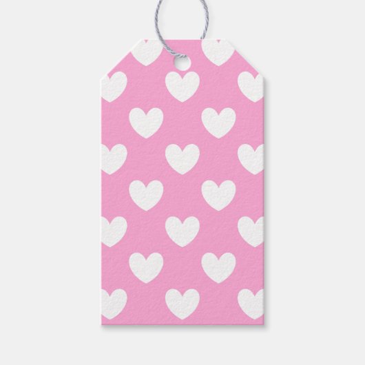 Witte polka harten op katoenhoudend Snoep Roze Cadeaulabel (Voorkant)