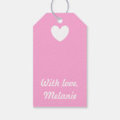 Witte polka harten op katoenhoudend Snoep Roze Cadeaulabel (Achterkant)