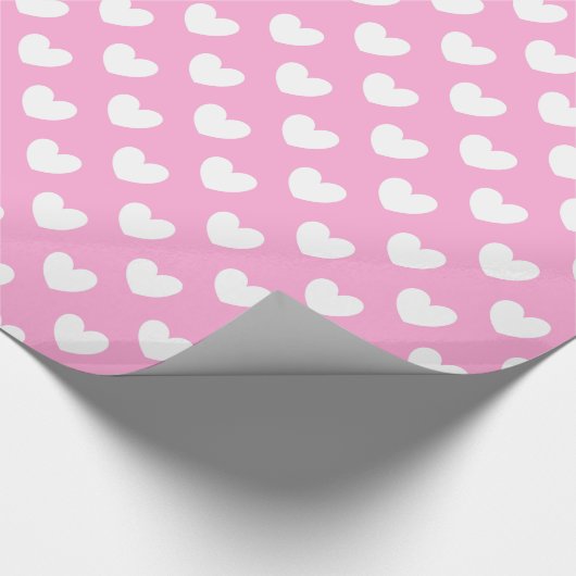 Witte polka harten op katoenhoudend Snoep Roze Cadeaupapier (Hoek)