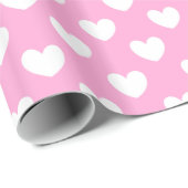 Witte polka harten op katoenhoudend Snoep Roze Cadeaupapier (Rol Hoek)