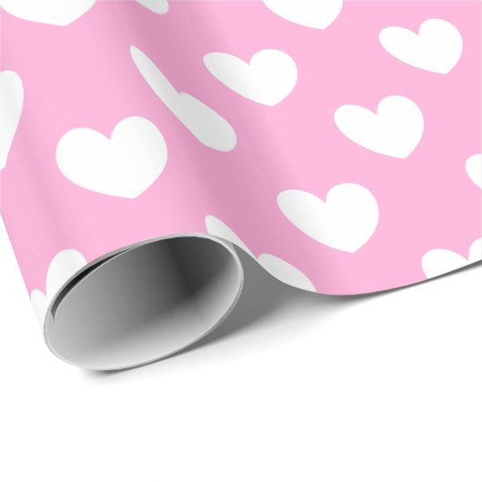 Witte polka harten op katoenhoudend Snoep Roze Cadeaupapier (Rol Hoek)