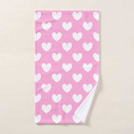 Witte polka harten op katoenhoudend Snoep Roze Handdoek (Handdoek)