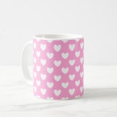 Witte polka harten op katoenhoudend Snoep Roze Koffiemok (Voorkant links)