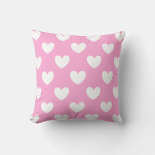 Witte polka harten op katoenhoudend Snoep Roze Kussen