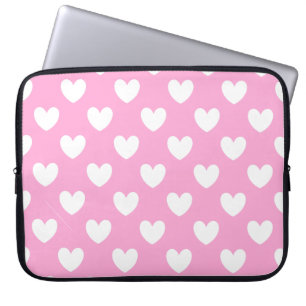 Witte polka harten op katoenhoudend Snoep Roze Laptop Sleeve