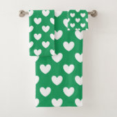 Witte polka harten op Kelly green Bad Handdoek (Insitu)